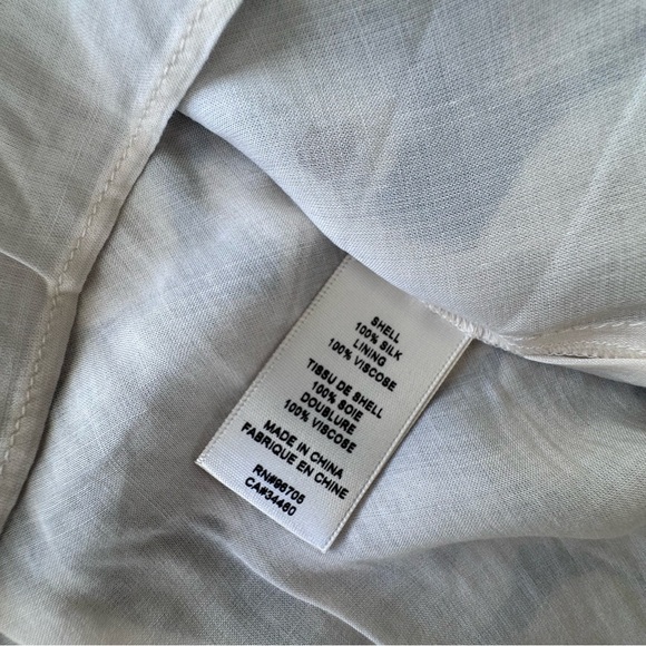 REBECCA TAYLOR Deco Fleur Silk Midi Dress Ruched High Neck Smock Waist Blue Sz 4 - Picture 11 of 14